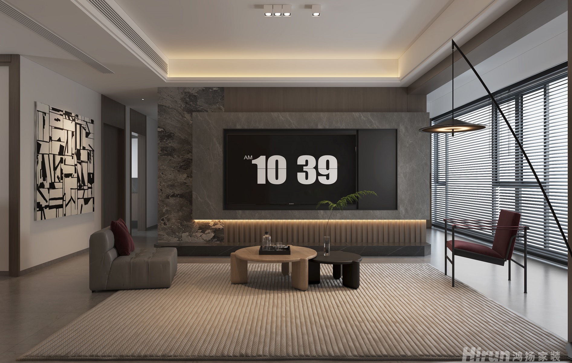 復地濱江130㎡雅致現代三居室 裝修案例效果圖-1