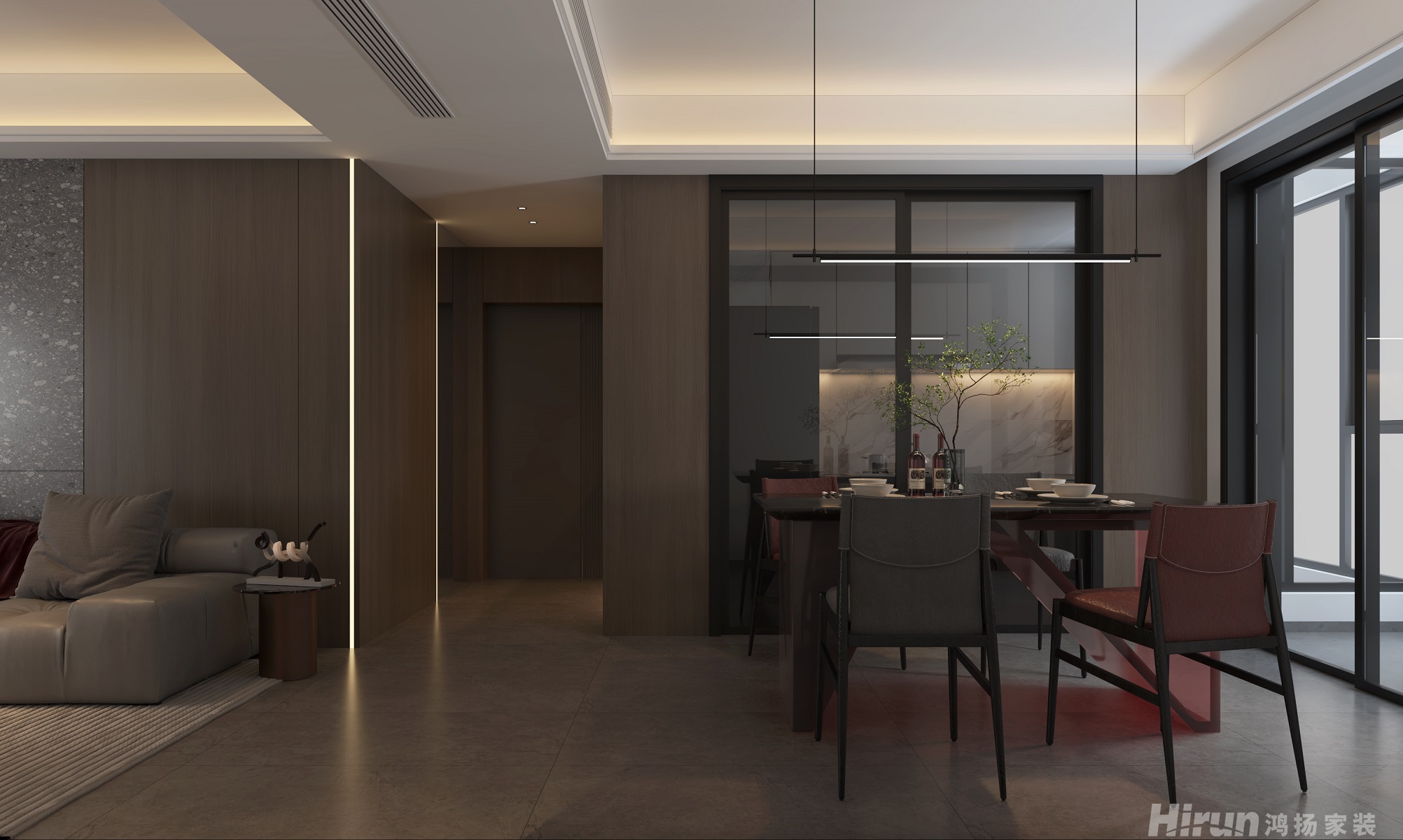 復地濱江130㎡雅致現代三居室 裝修案例效果圖-2