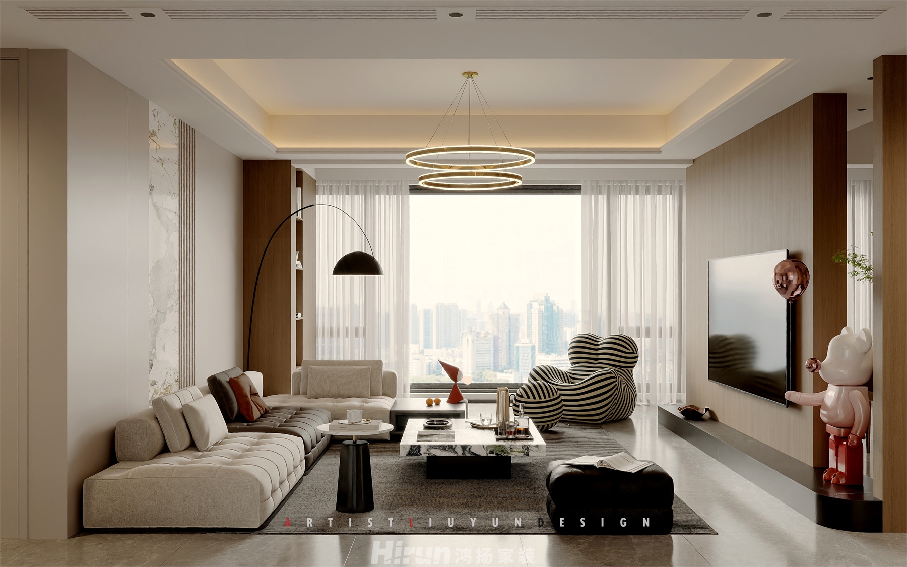 洋湖晴翠140㎡北歐之光四居室 裝修案例效果圖-3