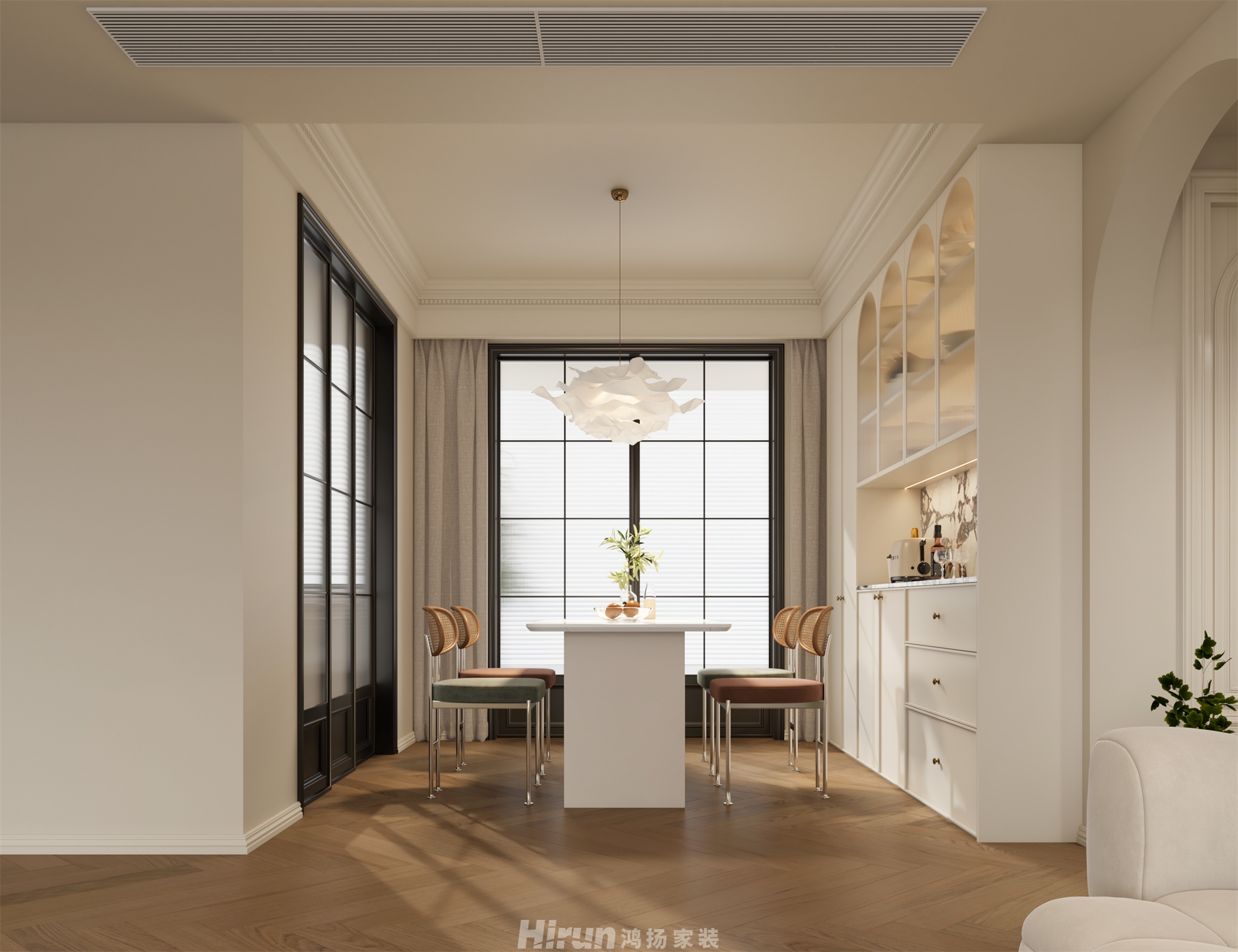 長房嶺秀時代140㎡輕歐簡美四居室 裝修案例效果圖-3