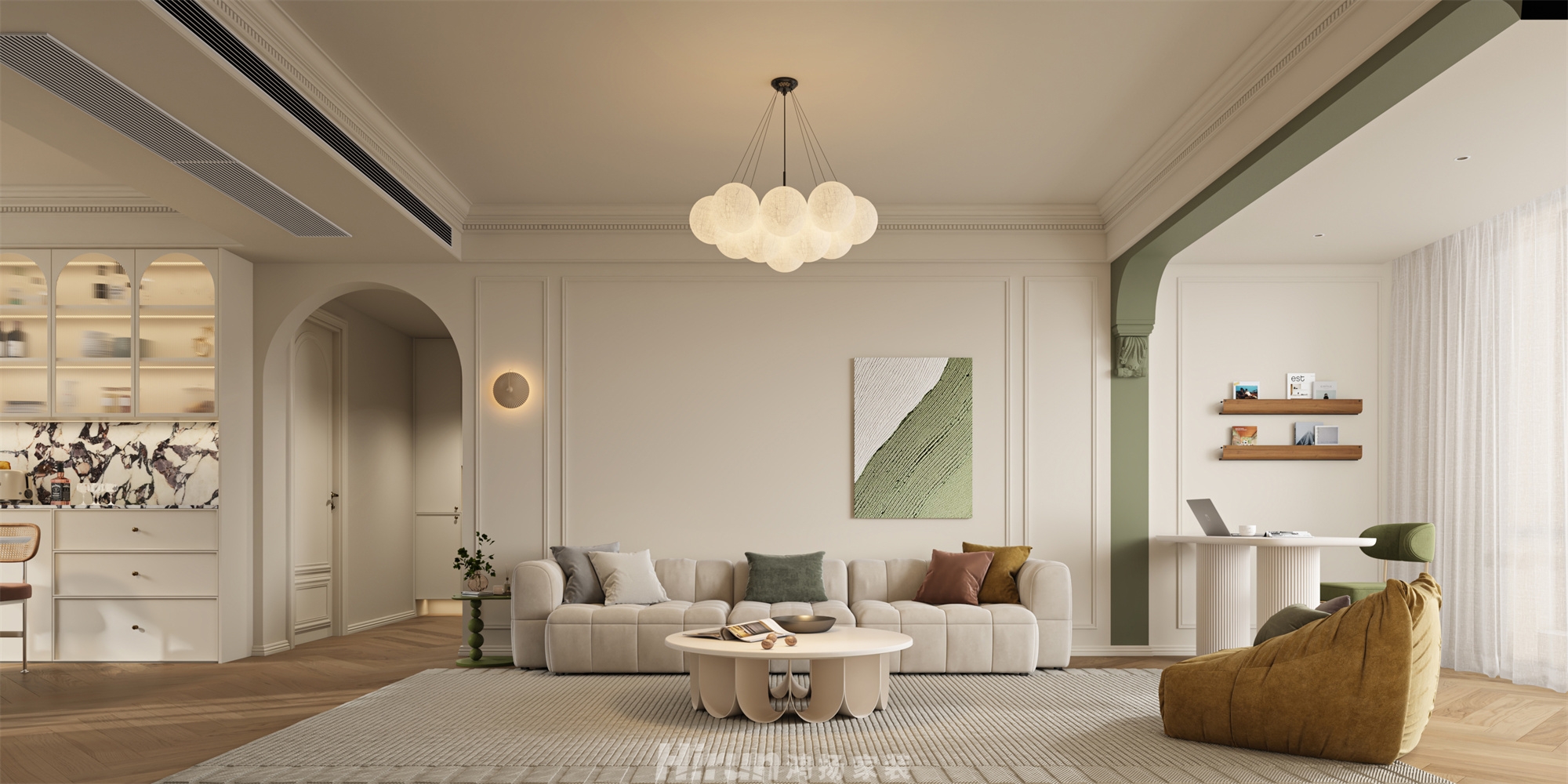 長房嶺秀時代140㎡輕歐簡美四居室 裝修案例效果圖-2