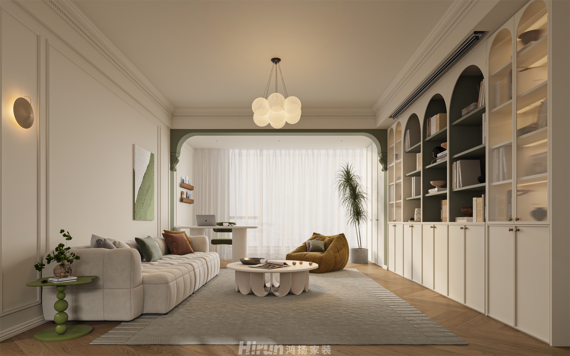 長房嶺秀時代140㎡輕歐簡美四居室 裝修案例效果圖-4