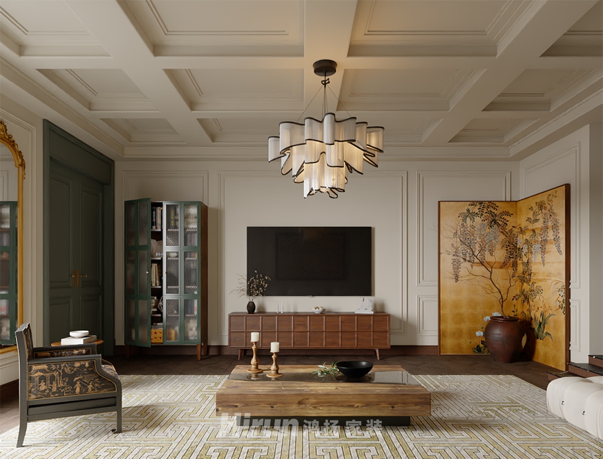 山水灣400㎡復古風潮別墅 裝修案例效果圖-2