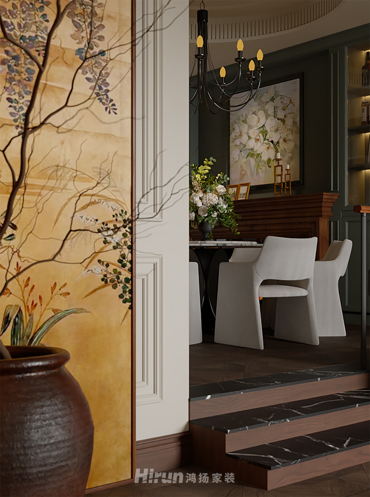 山水灣400㎡復古風潮別墅 裝修案例效果圖-13