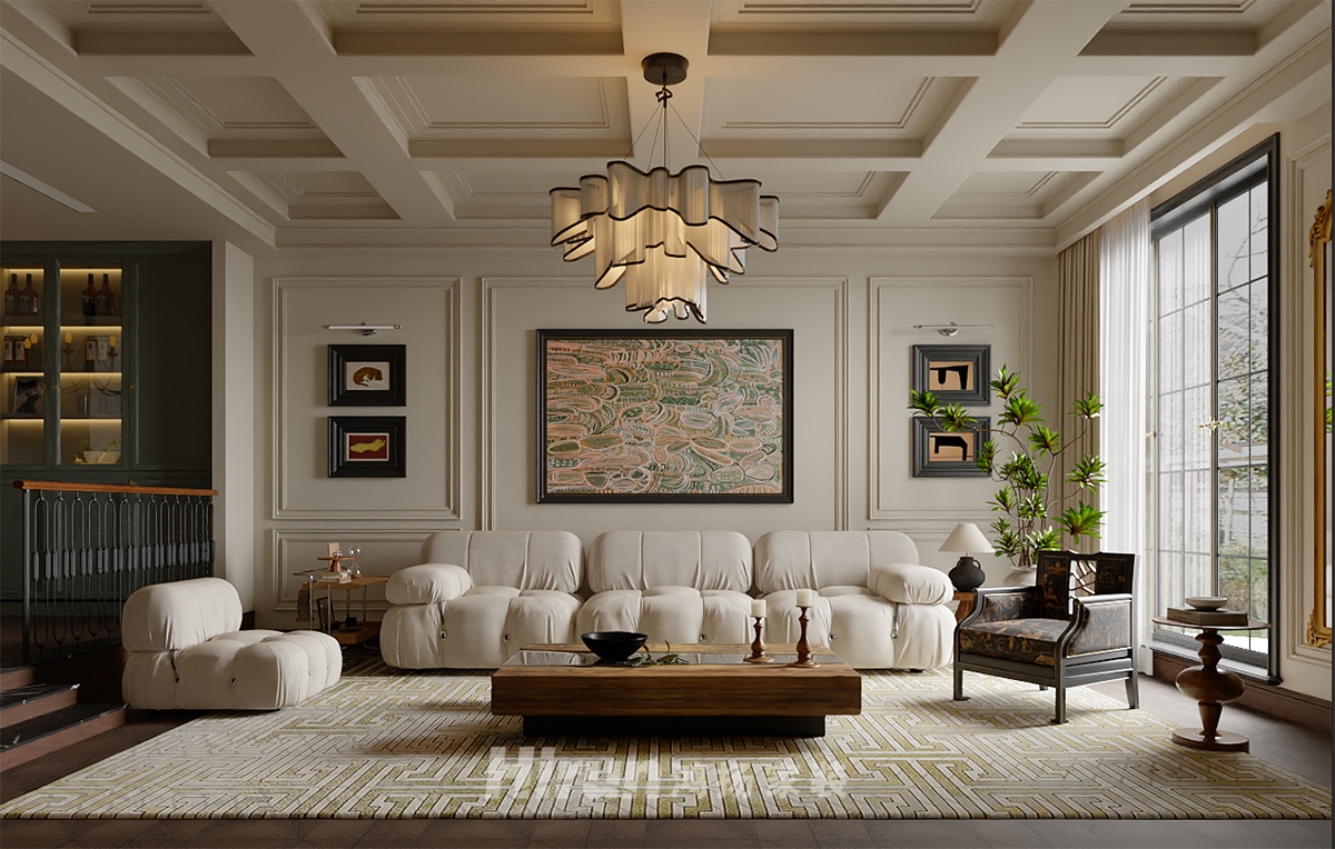 山水灣400㎡復古風潮別墅 裝修案例效果圖-3