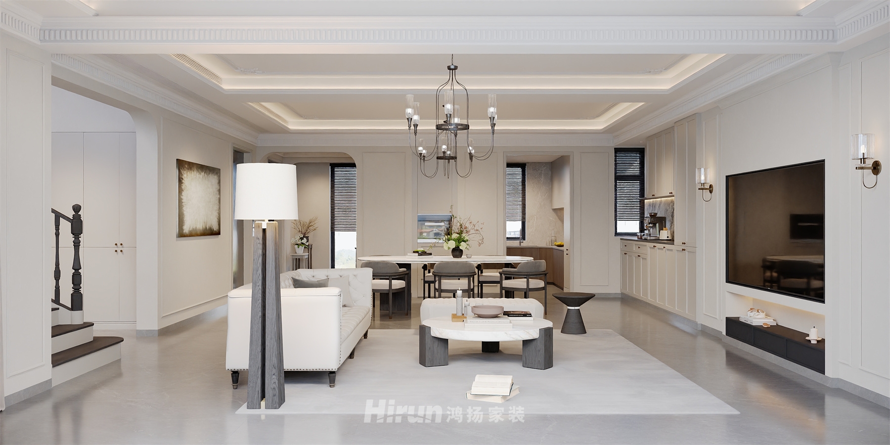 金地湖山樾428㎡輕歐簡美別墅 裝修案例效果圖-1