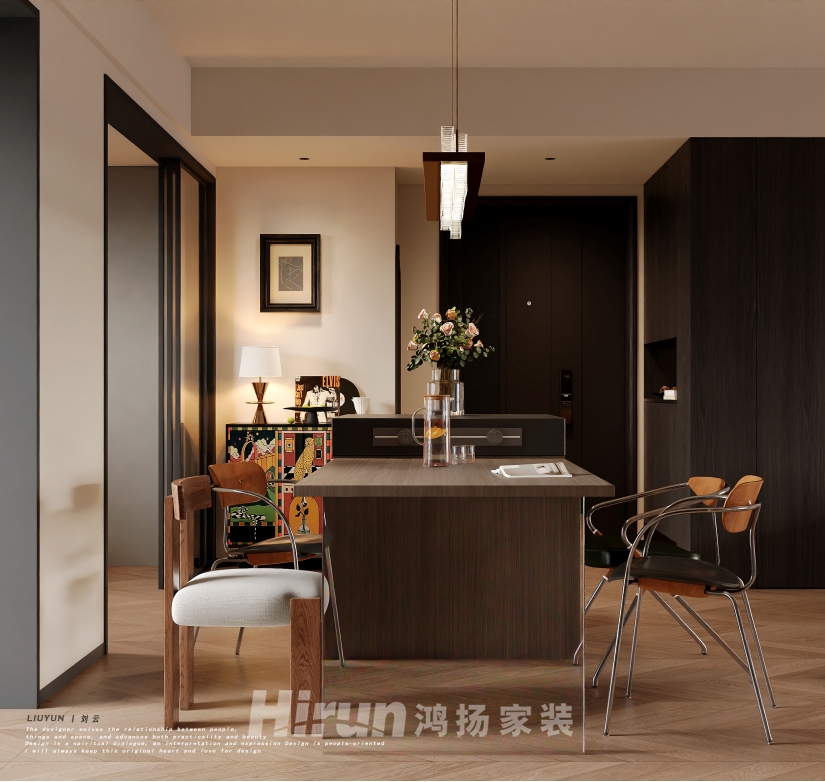 棲山悅府150㎡復(fù)古風潮四居室 裝修案例效果圖-1