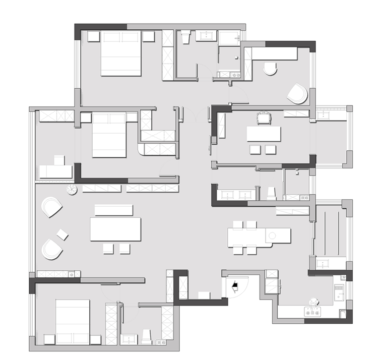 200平的房子裝修效果|甜蜜婚房，開(kāi)放格局+無(wú)電視客廳，秒殺家居雜志！